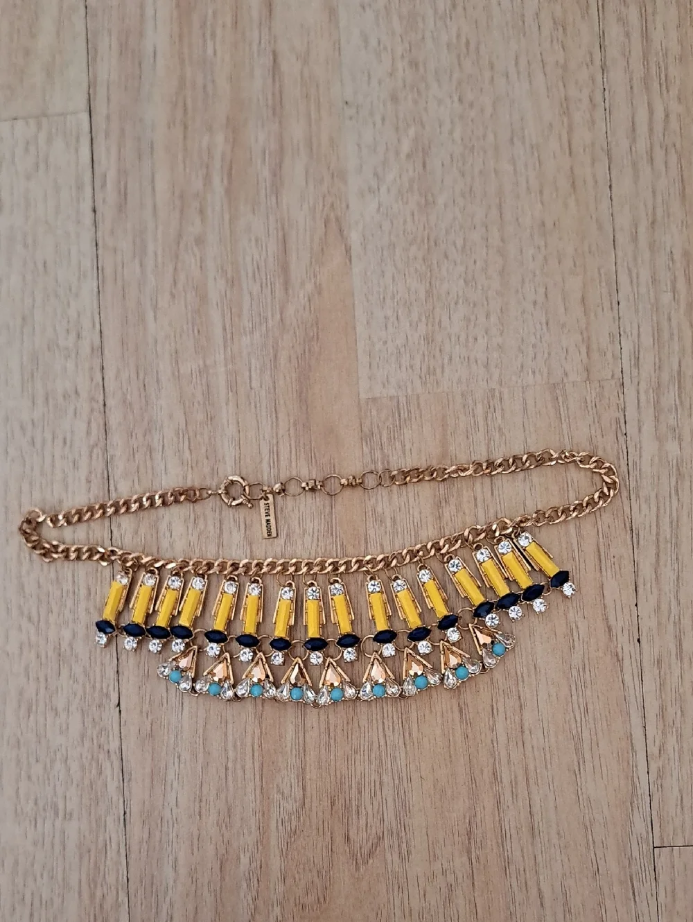 Steve Madden Gold Tone Necklace with Yellow, Blue and Turquoise Accents